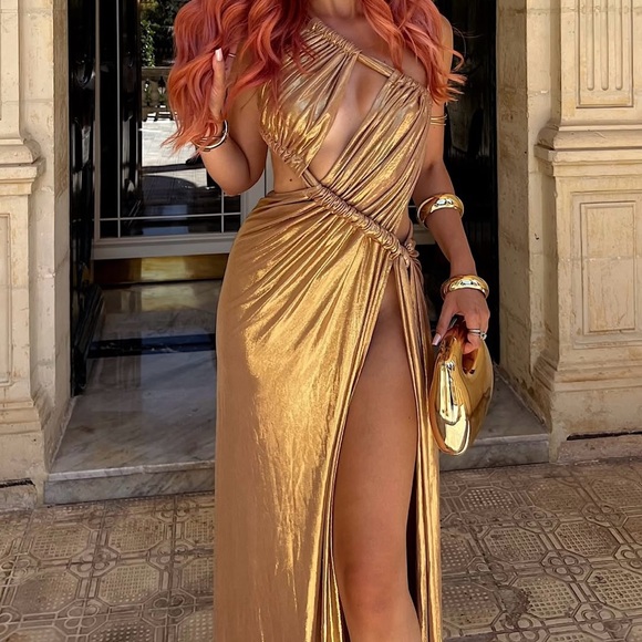 Fashion Nova Gold Backless Dress - Picture 3 of 10